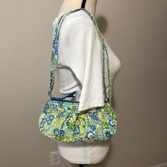 Vera Bradley English Meadow Small Y2K Bag Baguette Shoulder Crossbody Green Blue - Picture 1 of 10